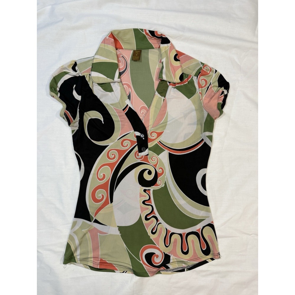 Copper Key Women's Medium Y2K‎ Multicolor Fitted V Neck Blouse